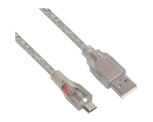 Кабель Greenconnect  2A 1.8m USB 2.0, AM/microB 5pin, прозрачный, 28/24 AWG, поддержка функции быстрой зарядки, GCR-UA2MCB2-BD2S-1.8m, экран, армированный, морозостойкий.