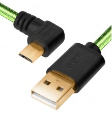 Кабель Greenconnect  micro USB 2.0  0.15m угловой, зеленый, черные коннекторы, нейлон, ультрагибкий, позолоченные контакты, 28/28 AWG, AM/microB 5pin GCR-UA12AMCB6-BB2SG-0.15m, экран, армированный, морозостойкий                                       