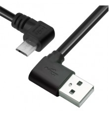 Кабель Greenconnect  micro USB 2.0  0.3m черный, угловой двухсторонний AM/угловой microB 5pin, 28/28 AWG, GCR-AUAD8AMCB6-BB2S-0.3m, экран, армированный, морозостойкий                                                                                    