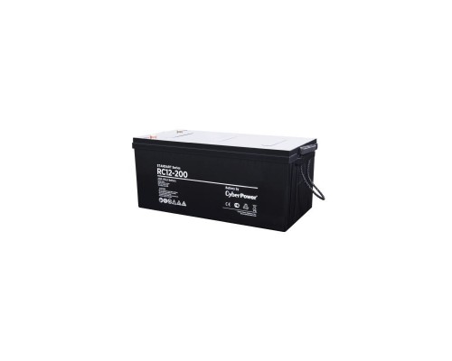 Аккумулятор сменный Battery CyberPower Standart series RС 12-200, voltage 12V, capacity (discharge 10 h) 202Ah, max. discharge current (5 sec) 1000A, max. charge current 60A, lead-acid type AGM, terminals under bolt M8, LxWxH 522x240x218mm., full hei