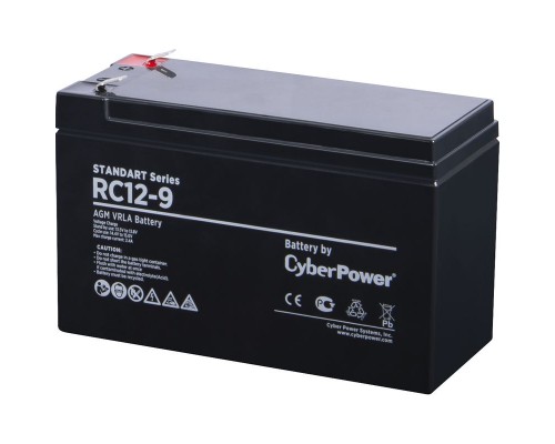 Аккумулятор сменный Battery CyberPower Standart series RС 12-9, voltage 12V, capacity (discharge 20 h) 9Ah, max. discharge current (5 sec) 130A, max. charge current 2.4A, lead-acid type AGM, terminals F2, LxWxH 151x65x94mm., full height with terminal