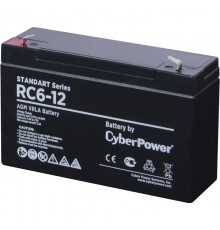 Аккумулятор сменный Battery CyberPower Standart series RС 6-12, voltage 6V, capacity (discharge 20 h) 12Ah, max. discharge current (5 sec) 240A, max. charge current 3.3A, lead-acid type AGM, terminals F1, LxWxH 97x43x53mm., full height with terminals