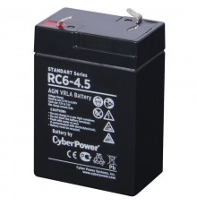 Аккумулятор сменный Battery CyberPower Standart series RС 6-4.5, voltage 6V, capacity 4.5Ah (discharge 20 h), max. discharge current (5 sec) 60A, max. charge current 0.8A, lead-acid type AGM, terminals F1, LxWxH 70x47x101mm., full height with termina