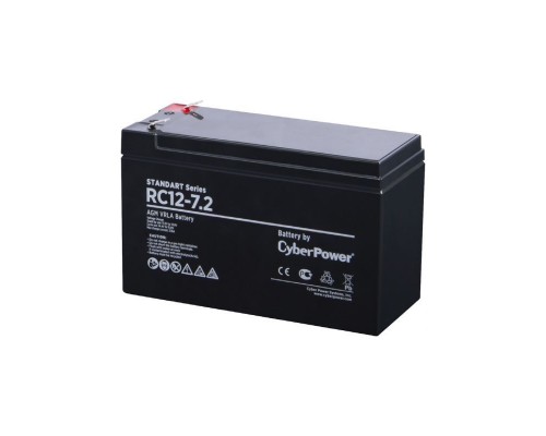 Аккумулятор сменный Battery CyberPower Standart series RС 12-7.2, voltage 12V, capacity (discharge 20 h) 7.2Ah, max. discharge current (5 sec) 108A, max. charge current 2.16A, lead-acid type AGM, terminals F2, LxWxH 151x65x94mm., full height with ter