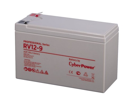 Аккумулятор сменный Battery CyberPower Professional series RV 12-9, voltage 12V, capacity (discharge 20 h) 9Ah, capacity (discharge 10 h) 8.5Ah, max. discharge current (5 sec) 120A, max. charge current 2.7A, lead-acid type AGM, terminals F2, LxWxH 15