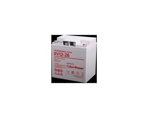 Аккумулятор сменный Battery CyberPower Professional series RV 12-26, voltage 12V, capacity (discharge 20 h) 30.4Ah, capacity (discharge 10 h) 30Ah, max. discharge current (5 sec) 600A, max. charge current 9A, lead-acid type AGM, terminals under bolt