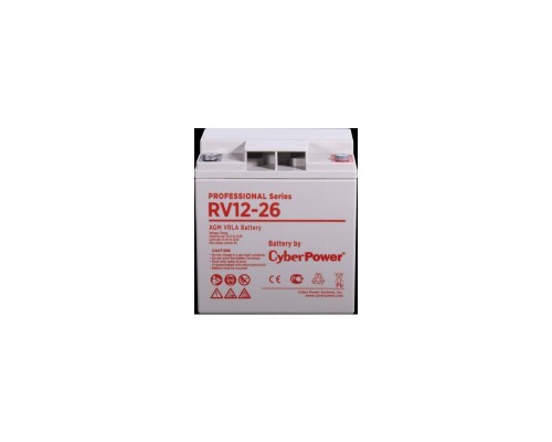 Аккумулятор сменный Battery CyberPower Professional series RV 12-26, voltage 12V, capacity (discharge 20 h) 30.4Ah, capacity (discharge 10 h) 30Ah, max. discharge current (5 sec) 600A, max. charge current 9A, lead-acid type AGM, terminals under bolt