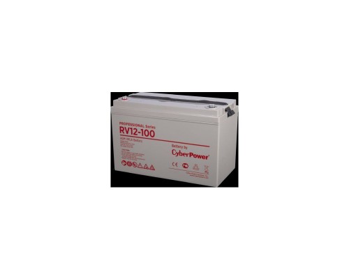 Аккумулятор сменный Battery CyberPower Professional series RV 12-100, voltage 12V, capacity (discharge 20 h) 102Ah, capacity (discharge 10 h) 101.3Ah, max. discharge current (5 sec) 1000A, max. charge current 29A, lead-acid type AGM, terminals under