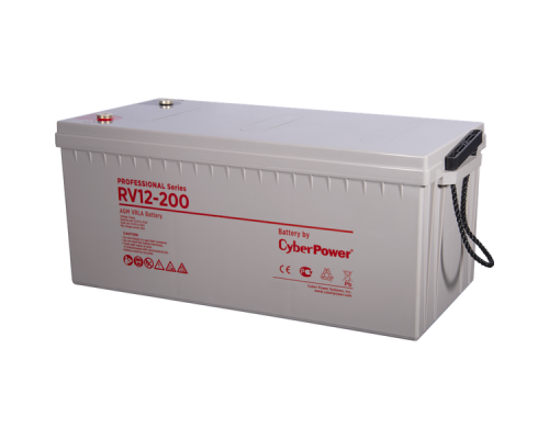 Аккумулятор сменный Battery CyberPower Professional series RV 12-200, voltage 12V, capacity (discharge 20 h) 222Ah, capacity (discharge 10 h) 204Ah, max. discharge current (5 sec) 1600A, max. charge current 63A, lead-acid type AGM, terminals under bo