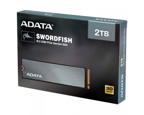 Накопитель SSD. M.2 2280 2TB ADATA SWORDFISH Client SSD ASWORDFISH-2T-C PCIe Gen3x4 with NVMe, 1800/1400, IOPS 180/180K, MTBF 1.8M, 3D TLC, 960TBW, 0.263DWPD, RTL (778297)