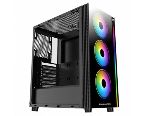 Корпус компьютерный Poseidon  EN42272 ATX, USB3.0x2, USB2.0x2, Front & LeftTempered Glass, Front Rainbow LED Stripe, CY120Fansx4 (Fx3 & Rx1)