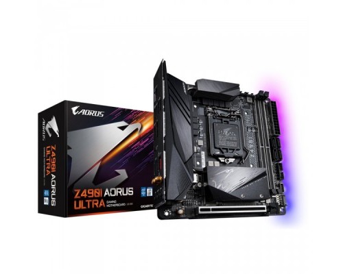 Материнская плата GIGABYTE Z490I AORUS ULTRA, Socket 1200, Intel®490, 2xDDR4-2933, HDMI+DP, 1xPCI-Ex16, 4xSATA3(RAID 0/1/5/10), 2xM.2, 8 Ch Audio, 2,5GLan, Wi-Fi 802.11, (2+4)xUSB2.0, (5+2)xUSB3.2, (1+1)xUSB 3.2 Type-C™, Mini-ITX, RTL