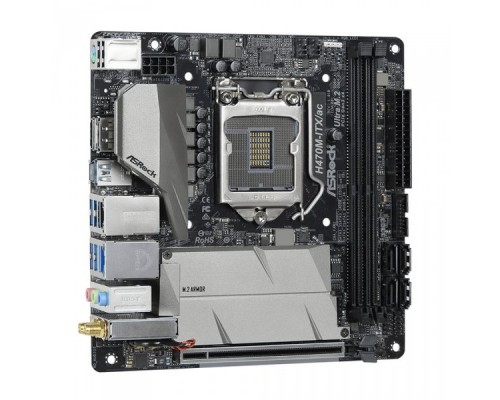 Материнская плата Asrock H470M-ITX/AC, Socket 1151, Intel®H470, 2xDDR4-2933, HDMI+DP, 1xPCI-Ex16, 4xSATA3 (RAID 0/1/5/10), 2xM.2, 8 Ch Audio, 1xGLan, 1x2,5GLan, WiFi, (2+2)xUSB2.0, (5+2)xUSB3.2, (1+0)xUSB3.2 Type-C™, 1xPS/2, Mini-ITX, RTL,