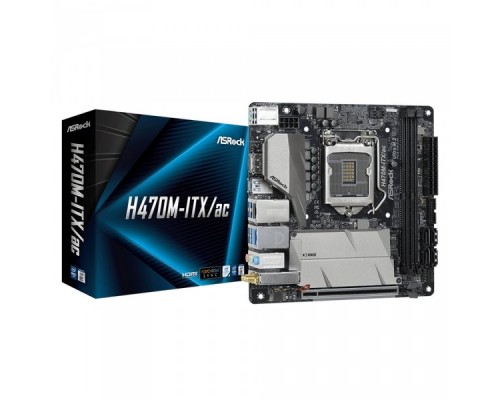 Материнская плата Asrock H470M-ITX/AC, Socket 1151, Intel®H470, 2xDDR4-2933, HDMI+DP, 1xPCI-Ex16, 4xSATA3 (RAID 0/1/5/10), 2xM.2, 8 Ch Audio, 1xGLan, 1x2,5GLan, WiFi, (2+2)xUSB2.0, (5+2)xUSB3.2, (1+0)xUSB3.2 Type-C™, 1xPS/2, Mini-ITX, RTL,