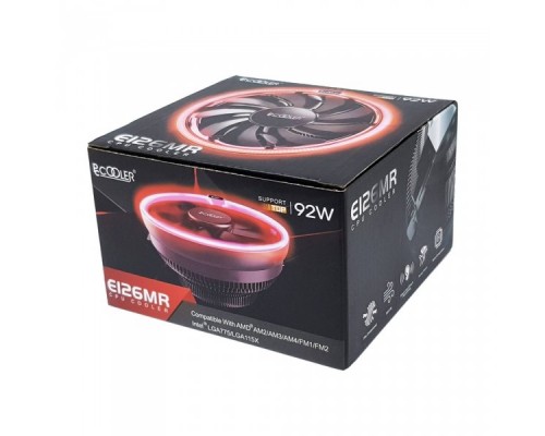 Вентилятор PCCooler E126MR  S775/115X/AM2/2+/AM3/3+/AM4/FM1/FM2/2+ (TDP 92W, вент-р 120мм с PWM, Red LED FAN, 1000-1800RPM, 26.5dBa) Retail Color Box  (1337)