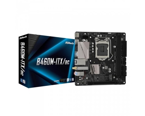 Материнская плата B460M-ITX/AC, Socket 1151, Intel®B460, 2xDDR4-2933, HDMI+DP, 1xPCI-Ex16, 4xSATA3 (RAID 0/1/5/10), 1xM.2, 8 Ch Audio, 1xGLan, WiFi, (0+2)xUSB2.0, (4+2)xUSB3.2, 1xPS/2, Mini-ITX, RTL,