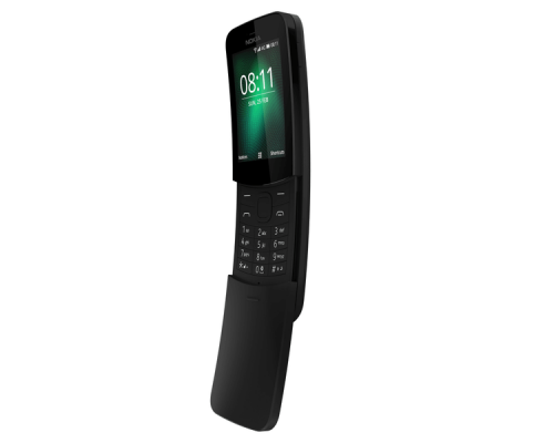 Телефон сотовый Nokia 8110 DS TA-1048 Black, 2.4'' 320x240, 1.1GHz, 2 Core, 512MB RAM, 4GB, 2Mpix, 2 Sim, 2G, 3G, LTE, BT, Wi-Fi, GPS, Micro-USB, 1500mAh, Smart Feature OS KaiOS, 117g, 133.45 x 49.3 x 14.9, IP52