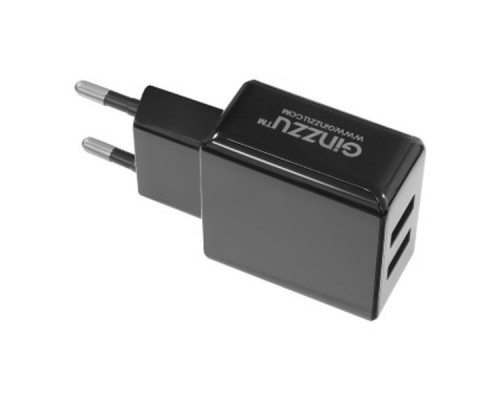 Зарядное устройство/адаптер питания USB от эл.сети GINZZU GA-3314UB 2xUSB 3,1A 5V черный + кабель USB Type C 1м