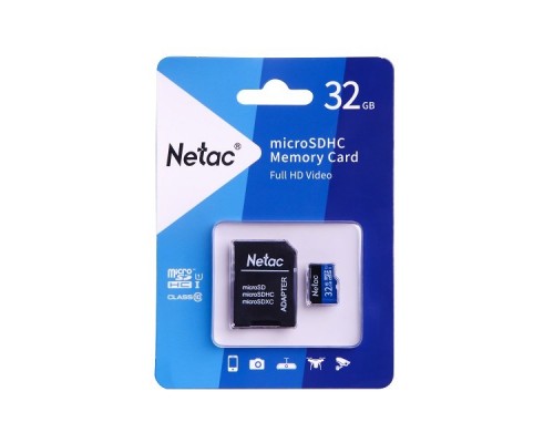 Карта памяти MicroSDHC 32GB  Netac Class 10 UHS-I U1 P500 Standart  + адаптер  [NT02P500STN-032G-R]