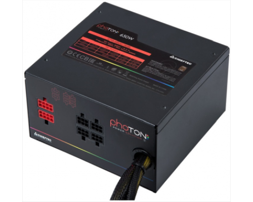 Блок питания для настольного компьютера Chieftec CTG-650C-RGB (ATX 2.3, 650W, >85 efficiency, Active PFC, RGB Rainbow 120mm fan, Cable Management) Retail