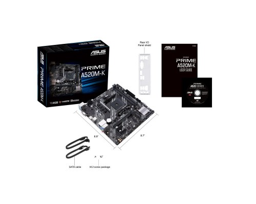 Материнская плата ASUS PRIME A520M-K, Socket AM4, A520, 2*DDR4, D-Sub+HDMI, SATA3 + RAID, Audio, Gb LAN, USB 3.2*6, USB 2.0*6, COM*1 header (w/o cable), mATX ; 90MB1500-M0EAY0