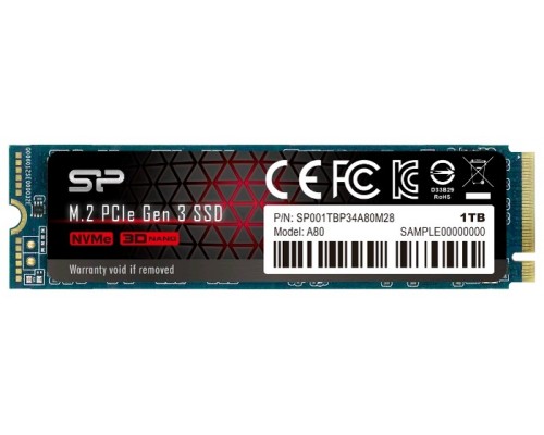 Накопитель SSD NVMe внутренний Solid State Disk Silicon Power P34A80 1Tb PCIe Gen3x4 M.2 PCI-Express (PCIe) SP001TBP34A80M28