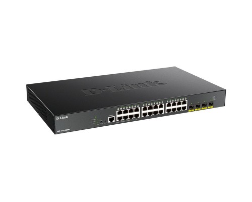 Коммутатор (switch) D-Link DGS-1250-28XMP/A1A, L2 Smart Switch with 24 10/100/1000Base-T ports and 4 10GBase-X SFP+ ports (24  PoE ports 802.3af/802.3at (30 W), PoE Budget 370W).16K Mac address, 802.3x Flow Control, 4K
