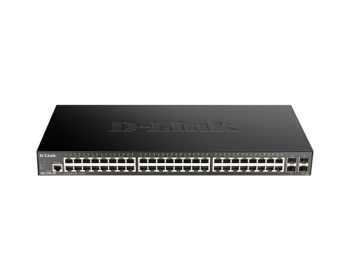 Коммутатор (switch) D-Link DGS-1250-52X/A1A, L2 Smart Switch with 48 10/100/1000Base-T ports and 4 10GBase-X SFP+ ports.16K Mac address, 802.3x Flow Control, 4K of 802.1Q VLAN, 4 IP Interface, 802.1p Priority Queues, AC