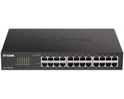 Коммутатор (switch) D-Link DGS-1100-24V2/A1A, L2 Smart Switch with 24 10/100/1000Base-T ports.8K Mac address, 802.3x Flow Control, 802.3ad Link Aggregation, Port Mirroring, 128 of 802.1Q VLAN, VID range 1-4094, Loopbac