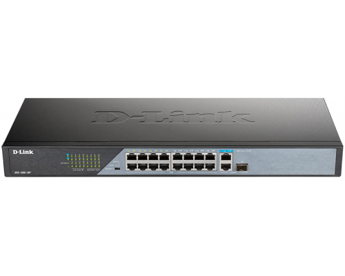 Коммутатор L2 Unmanaged Surveillance Switch with 16 10/100Base-TX ports and 110/100/1000Base-T port and 1 1000Base-T SFP combo-port (16 PoE ports802.3af/802.3at (30 W), PoE Budget 230 W, up to 250 m power deli