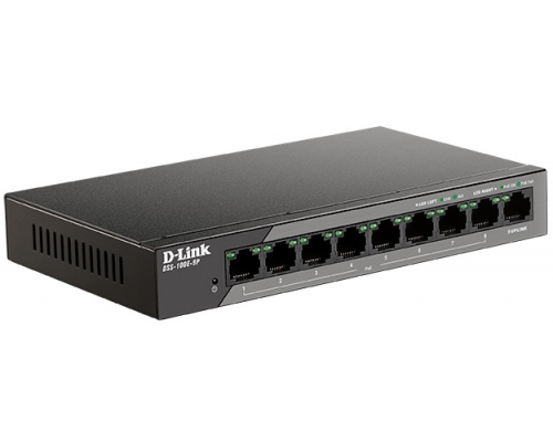 Коммутатор L2 Unmanaged Surveillance Switch with 8 10/100Base-TX ports and 110/100/1000Base-T port(8 PoE ports 802.3af/802.3at (30 W), PoE Budget92 W, up to 250 m power delivery).2K Mac address, 6kV Surge pro