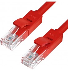 Патчкорд Greenconnect  прямой 15.0m, UTP кат.5e, красный, позолоченные контакты, 24 AWG, литой, GCR-LNC04-15.0m, ethernet high speed 1 Гбит/с, RJ45, T568B                                                                                                