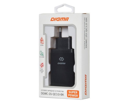 Сетевое зарядное устройство Digma DGWC-2U-QC3.0-BK 5.4A