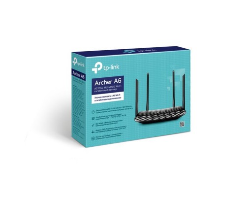 TP-Link Беспроводный маршрутизатор Archer A6, Dual Band, (867Мбит/с на 5 ГГц + 450Мбит/с на 2,4 ГГц)  4 порта 1000 Мбит/с, 4  антенны