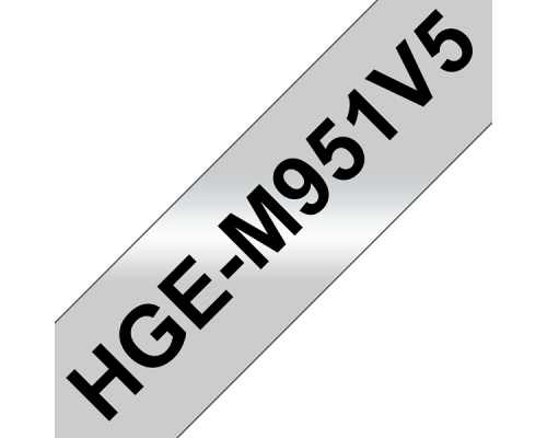 Лента для печати наклеек черным на матовом серебристом фоне Brother HGeM951V5, 24 мм, 5 шт