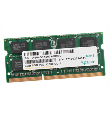 Память для ноутбука Apacer  DDR3   4GB  1600MHz SO-DIMM (PC3-12800) CL11 1.5V (Retail) 256*8 (AS04GFA60CAQBGC/DS.04G2K.HAM)                                                                                                                               