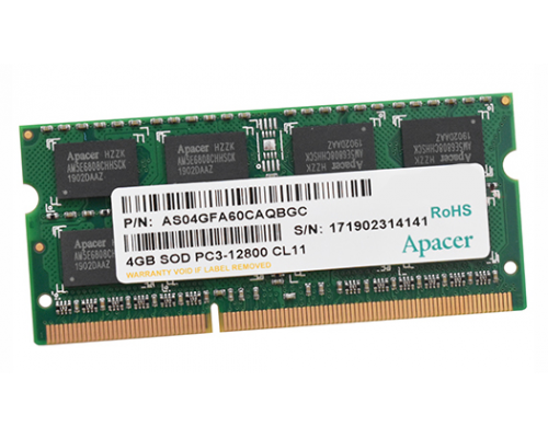 Память для ноутбука Apacer  DDR3   4GB  1600MHz SO-DIMM (PC3-12800) CL11 1.5V (Retail) 256*8 (AS04GFA60CAQBGC/DS.04G2K.HAM)