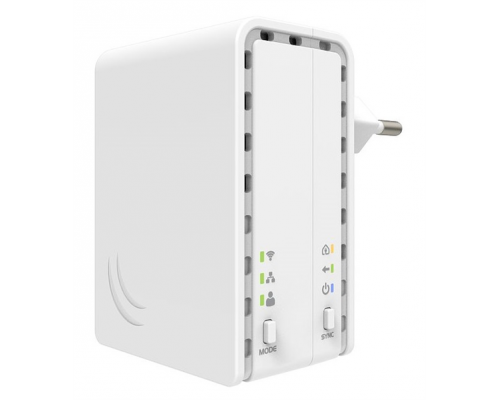Медиаконвертер MikroTik PWR-LINE AP (supports Data over Powerlines) with 650MHz CPU, 64MB RAM, 1x 10/100Mbps LAN, built-in 2.4Ghz 802.11b/g/n 2x2 two chain wireless with integrated antennas, RouterOS L4, plastic cas