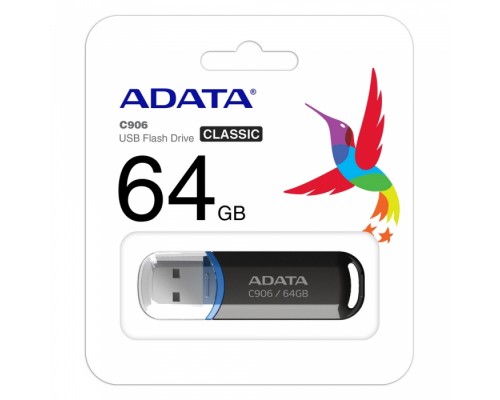 Брелок USB-флэш 64GB ADATA C906 USB Flash [AC906-64G-RBK] USB 2.0, Black, RTL (773353)