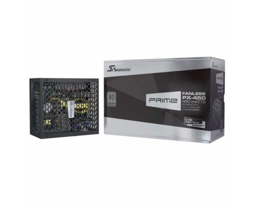 Блок питания ПК PRIME Fanless PX-450 SSR-450PL Active PFC 0.99; Модульный, МВ (20+4), 1xCPU(4+4),2xPCI-E(6+2),8xSATA,3xMolex,1xMolex to SATA 3.3 Adapter,DC to DC, 50-60 Гц,  защиты OPP/OVP/UVP/ OCP/OTP/SCP, MTBF>150000 ч