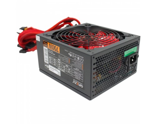 Блок питания Ginzzu PC700 14CM(Red) 80+ black,APFC,24+4p,2 PCI-E(6+2), 7*SATA, 4*IDE,оплетка, кабель питания,цветная коробка RTL