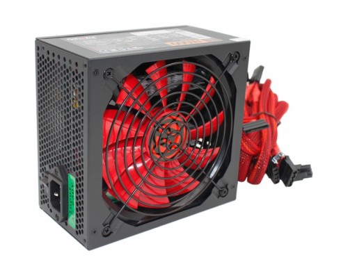 Блок питания для ПК Ginzzu PC600 14CM(Red) 80+ black,APFC,24+4p,2 PCI-E(6+2), 5*SATA, 4*IDE,оплетка, кабель питания,цветная коробка RTL