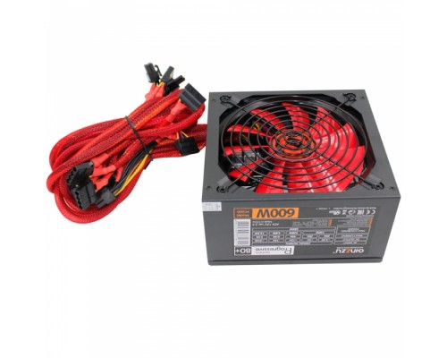 Блок питания для ПК Ginzzu PC600 14CM(Red) 80+ black,APFC,24+4p,2 PCI-E(6+2), 5*SATA, 4*IDE,оплетка, кабель питания,цветная коробка RTL