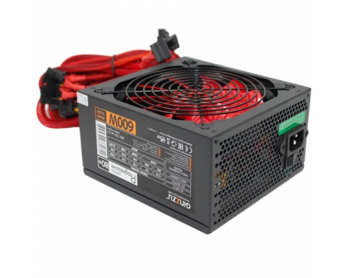 Блок питания для ПК Ginzzu PC600 14CM(Red) 80+ black,APFC,24+4p,2 PCI-E(6+2), 5*SATA, 4*IDE,оплетка, кабель питания,цветная коробка RTL