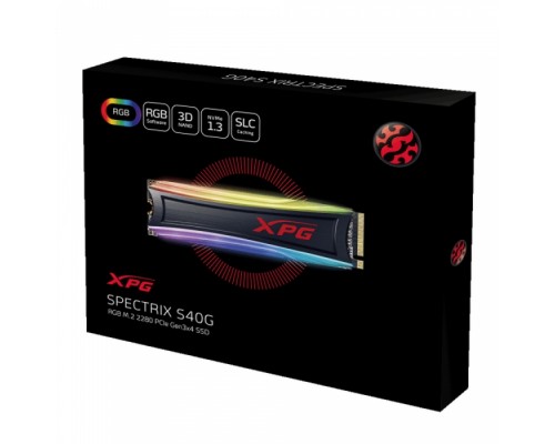 Накопитель SSD NVMe M.2 2280 256GB ADATA XPG SPECTRIX S40G RGB Client SSD [AS40G-256GT-C] PCIe Gen3x4 with NVMe, 3500/1200, IOPS 210/230K, MTBF 2M, 3D TLC, 160TBW, 0.34DWPD, Customizable RGB lighting, Heatsink, RTL (771106)