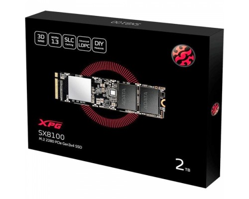 Накопитель SSD NVMe M.2 2280 2TB ADATA XPG SX8100 Client SSD [ASX8100NP-2TT-C] PCIe Gen3x4 with NVMe, 3500/1900, IOPS 290/240K, MTBF 2M, 3D TLC, 1280TBW, 0.35DWPD, NVMe 1.3, RTL (773711)