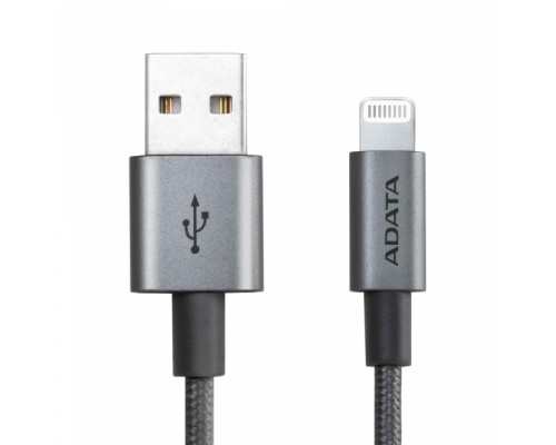 Кабель USB Cable ADATA Lightning-USB AMFIAL-1MK-CTI 1m, Aluminum casings, Sync & Charge, Fast charging up to 2.4A, Apple MFi-certified, Titanium, RTL