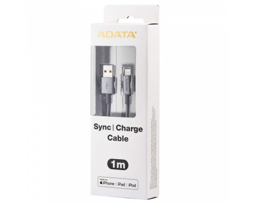 Кабель USB Cable ADATA Lightning-USB AMFIAL-1MK-CTI 1m, Aluminum casings, Sync & Charge, Fast charging up to 2.4A, Apple MFi-certified, Titanium, RTL