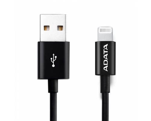 Кабель USB Cable ADATA Lightning-USB AMFIPL-1M-CBK 1m, Sync & Charge, Fast charging up to 2.4A, Apple MFi-certified, Black, RTL