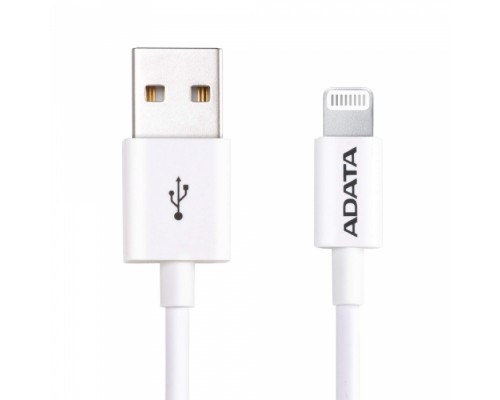 Кабель USB Cable ADATA Lightning-USB AMFIPL-1M-CWH 1m, Sync & Charge, Fast charging up to 2.4A, Apple MFi-certified, White, RTL